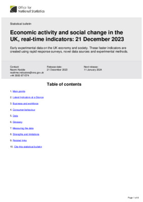 Economic activity and social change in the UK, real-time indicators: 21 December 2023