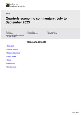 Quarterly economic commentary: July to September 2023