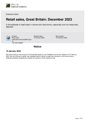Retail sales, Great Britain: December 2023