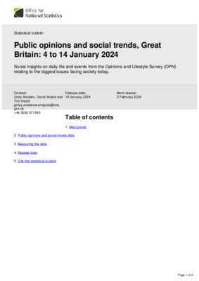 Public opinions and social trends, Great Britain: 4 to 14 January 2024