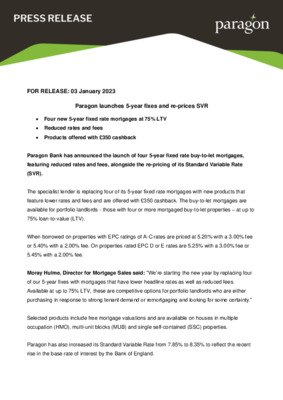 Paragon launches 5-year fixes and re-prices SVR
