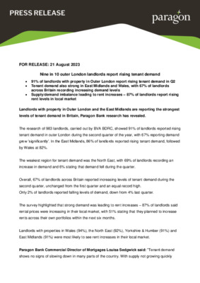 Nine in 10 outer London landlords report rising tenant demand