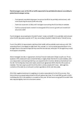 Fund managers sour on the US as tariffs expected to be partially introduced, according to global fund manager survey