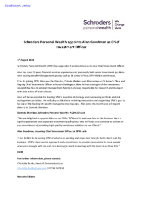 Schroders Personal Wealth appoints Alan Goodman as Chief Investment Officer