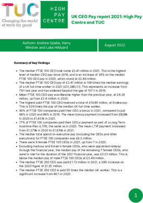 UK CEO Pay report 2021: High Pay Centre and TUC