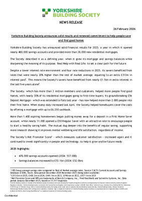 Yorkshire Building Society announces solid results and renewed commitment to help people save and find good homes