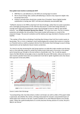 Have global stock markets reached peak USA?