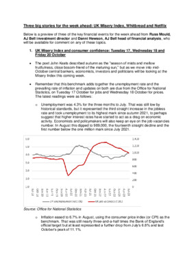 Three big stories for the week ahead: UK Misery Index, Whitbread and Netflix