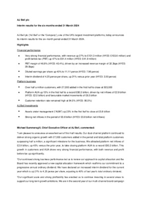 AJ Bell plc - Interim results