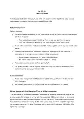 AJ Bell plc - Q3 trading update