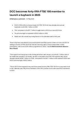 DCC becomes forty-fifth FTSE 100 member to launch a buyback in 2025