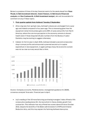 Three big stories for the week ahead Ashtead, M&G and US jobs