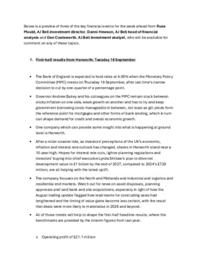 Three big stories for the week ahead: Harworth, Barratt Redrow and Next
