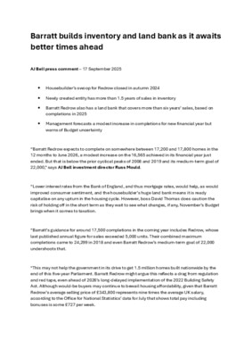 Barratt builds inventory and land bank as it awaits better times ahead