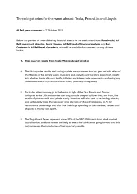 Three big stories for the week ahead Tesla Fresnillo and Lloyds