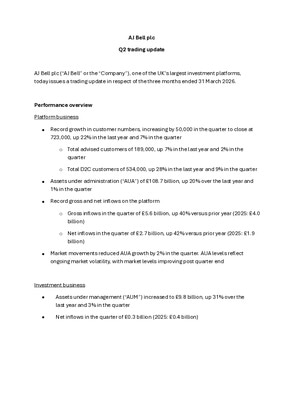 AJ Bell plc - Q2 trading update
