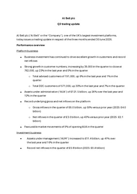 AJ Bell plc - Q3 trading update
