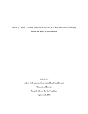 Improving mental health of Chinese Canadian communities 