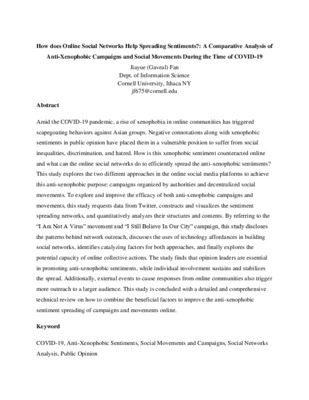 How does Online Social Networks Help Spreading Sentiments? - A Comparative Analysis of Anti-Xenophobic Campaigns and Social Movements During the Time of COVID-19