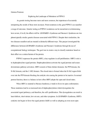 Exploring the Landscape of Mutations in PTPN11 Report
