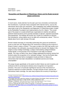 Recognition and Reparation in Philanthorpy: History and the Rustat memorial plaque controversy REPORT