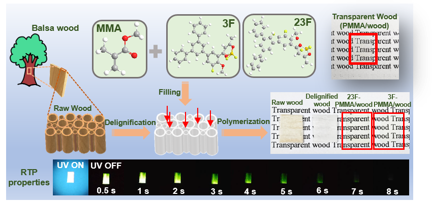Room-temperature phosphorescent transparent wood
