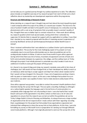 Summer 1 - Reflective Report 