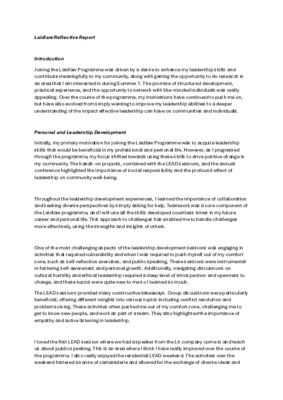 Reflective Report on my Laidlaw Journey