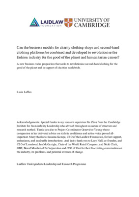  Can the business models for charity clothing shops and second-hand clothing platforms be combined and developed to revolutionise the fashion industry for the good of the planet and humanitarian causes?
