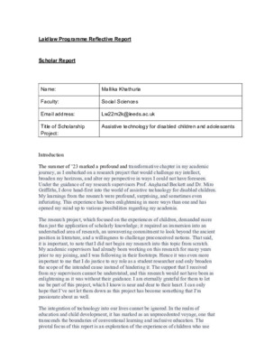 Research Project on Assistive Technology for Disabled Children - Reflective Report