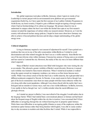 Reflecting on Experience Abroad