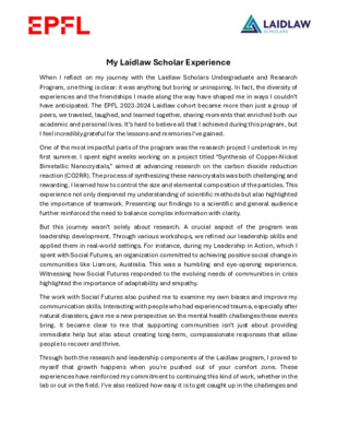 My Laidlaw Scholar Experience