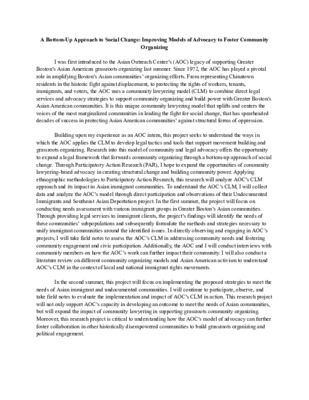A Bottom-Up Approach to Social Change: Improving Models of Advocacy to Foster Community Organizing 