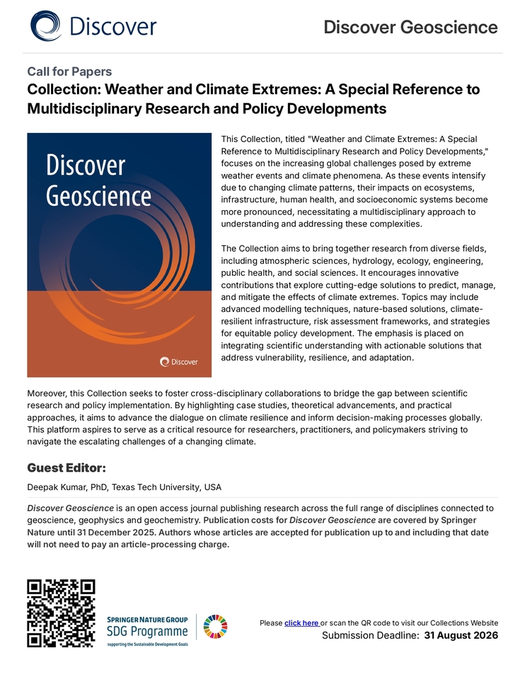 Call for Papers – Weather and Climate Extremes: A Special Reference to Multidisciplinary Research and Policy Developments