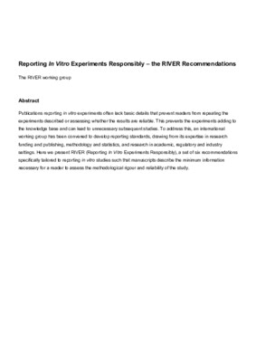 Reporting In Vitro Experiments Responsibly – the RIVER Recommendations