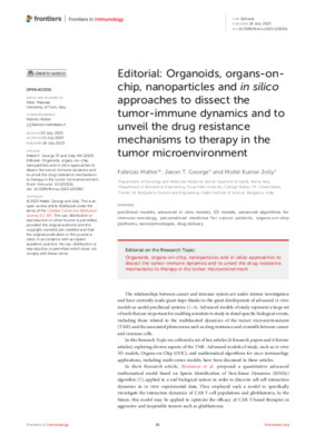 Editorial: Organoids, organs-on-chip, nanoparticles and in silico approaches to dissect the tumor-immune dynamics and to unveil the drug resistance mechanisms to therapy in the tumor microenvironment