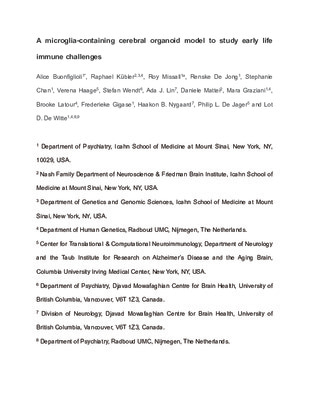 Preprint: A microglia-containing cerebral organoid model to study early life immune challenges