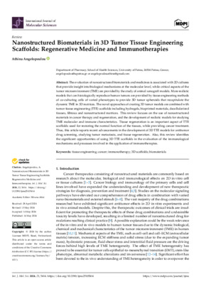 Nanostructured Biomaterials in 3D Tumor Tissue Engineering Scaffolds: Regenerative Medicine and Immunotherapies