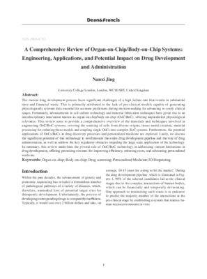 A Comprehensive Review of Organ-on-Chip/Body-on-Chip Systems: Engineering, Applications, and Potential Impact on Drug Development and Administration
