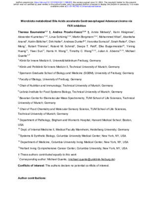 Preprint: Microbiota metabolized Bile Acids accelerate Gastroesophageal Adenocarcinoma via FXR inhibition 