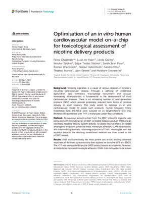 Optimisation of an in vitro human cardiovascular model on-a-chip for toxicological assessment of nicotine delivery products