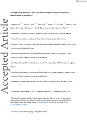 Electrophysiological Analysis of Retinal Organoid Development Using Three-Dimensional Microelectrodes of Liquid Metals