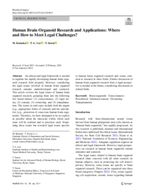 Human Brain Organoid Research and Applications: Where and How to Meet Legal Challenges?
