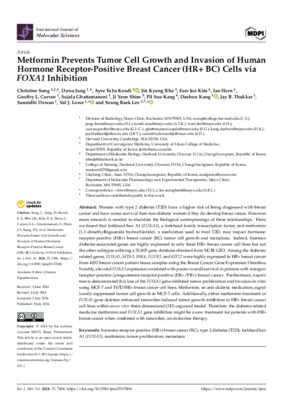Metformin Prevents Tumor Cell Growth and Invasion of Human Hormone Receptor-Positive Breast Cancer (HR+ BC) Cells via FOXA1 Inhibition
