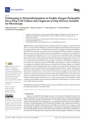 Prototyping in Polymethylpentene to Enable Oxygen-Permeable On-a-Chip Cell Culture and Organ-on-a-Chip Devices Suitable for Microscopy