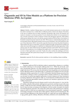 Organoids and 3D In Vitro Models as a Platform for Precision Medicine (PM): An Update
