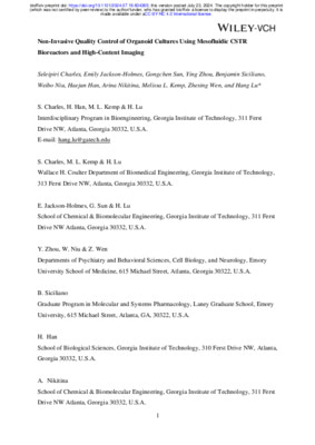Preprint: Non-Invasive Quality Control of Organoid Cultures Using Mesofluidic CSTR Bioreactors and High-Content Imaging