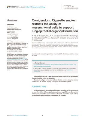 Corrigendum: Cigarette smoke restricts the ability of mesenchymal cells to support lung epithelial organoid formation