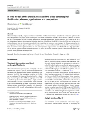 In vitro models of the choroid plexus and the blood-cerebrospinal fluid barrier: advances, applications, and perspectives