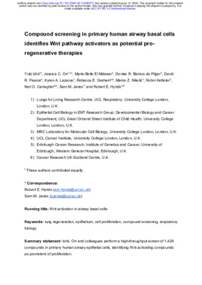 Preprint: Compound screening in primary human airway basal cells identifies Wnt pathway activators as potential pro-regenerative therapies
